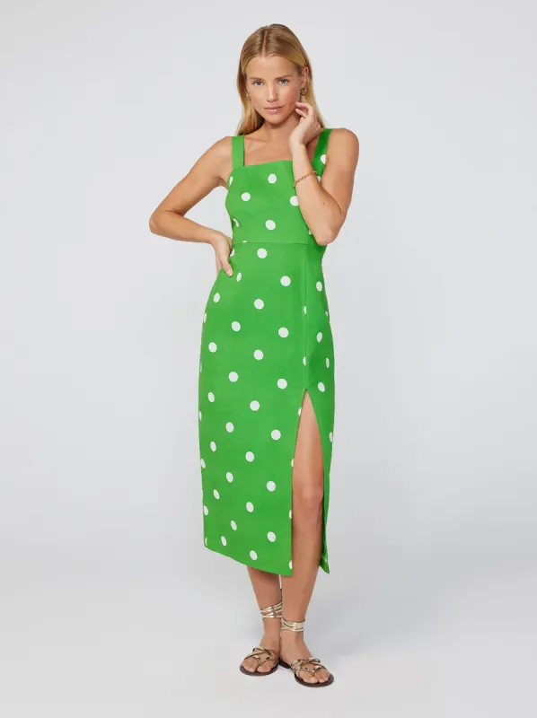 Mara Green Polka Dot Midi Dress sold by KITRI Studio