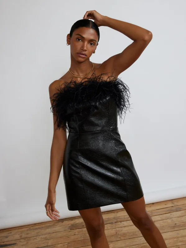 Poppy Vinyl And Feather Mini Dress sold by KITRI Studio