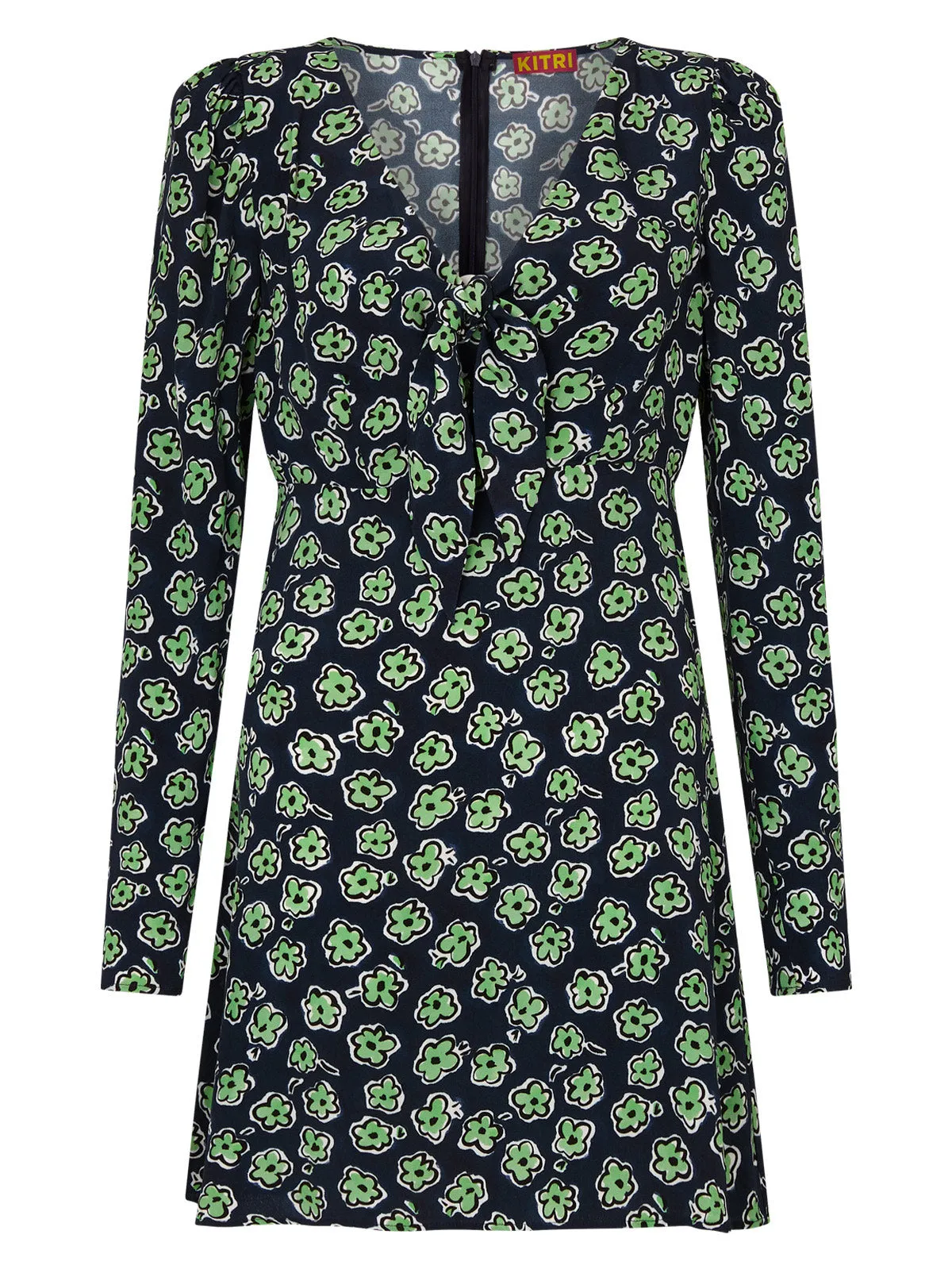 Amalie Blue Painted Floral Tie Front Mini Dress sold by KITRI Studio product image thumbnail 4