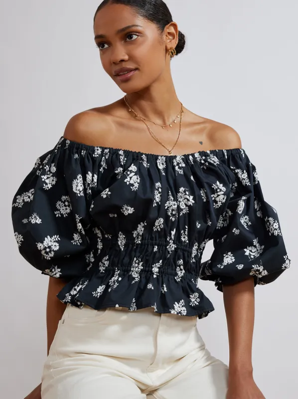 Tina Black Mono Floral Top sold by KITRI Studio