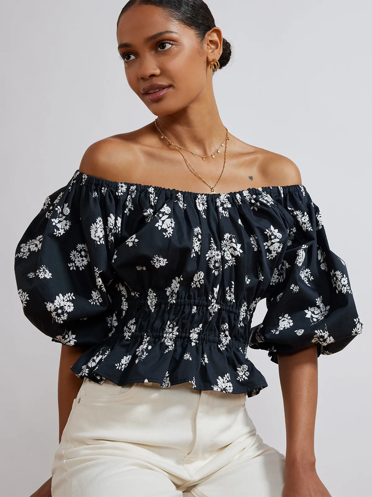 Tina Black Mono Floral Top sold by KITRI Studio