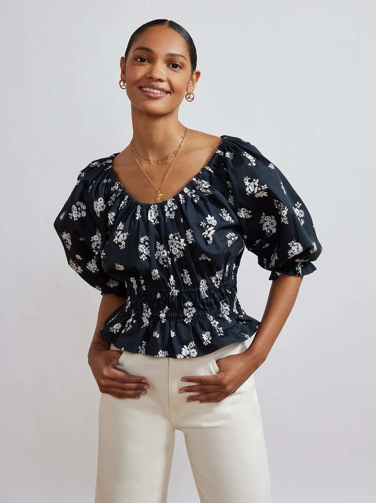 Tina Black Mono Floral Top sold by KITRI Studio product image thumbnail 3