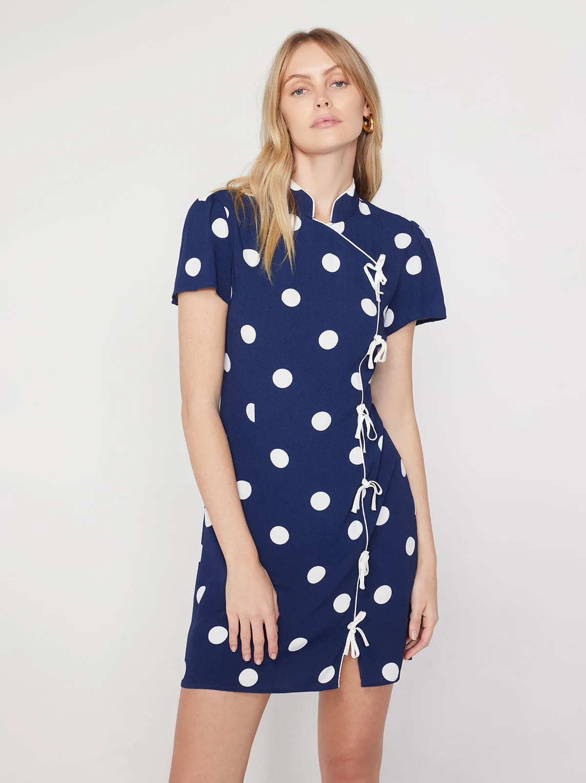 Harlow Navy Polka Dot Mini Dress sold by KITRI Studio