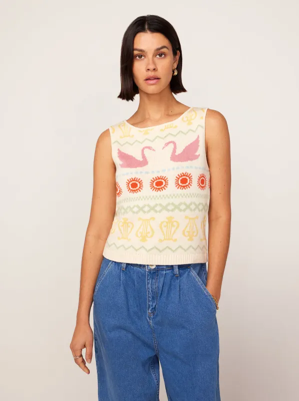Hailey Ivory Swan Fairisle Knit Vest sold by KITRI Studio