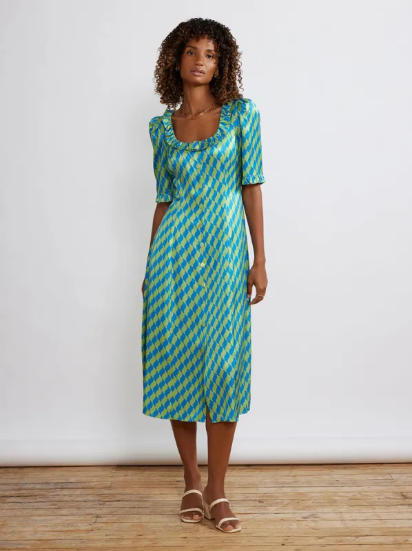 Violette Green Wavy Tile Tea Dress sold by KITRI Studio
