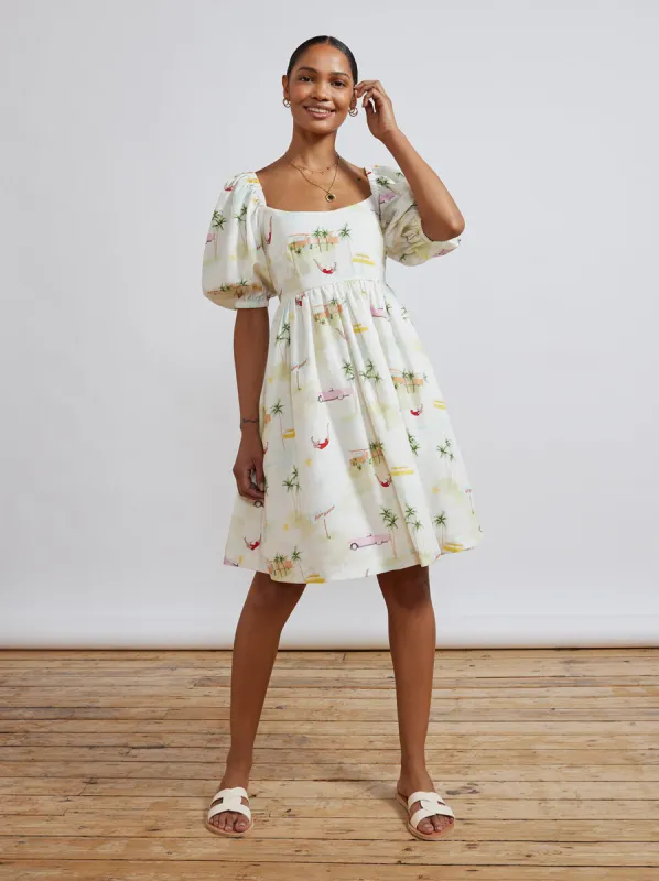 Olga Tie Back Palm Springs Print Mini Dress sold by KITRI Studio
