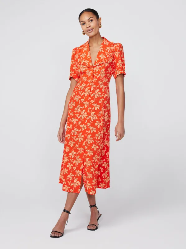 Bethany Chilli Vintage Leaf Print Tea Dress sold by KITRI Studio