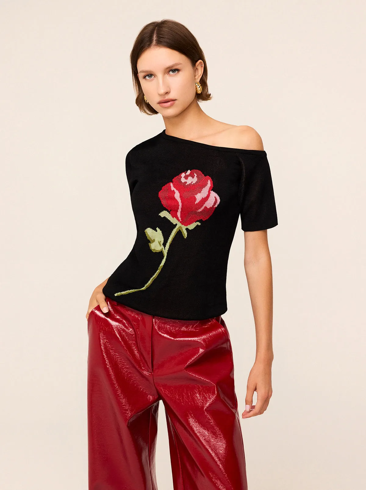 Cate Black Rose Knit Top sold by KITRI Studio product image thumbnail 2