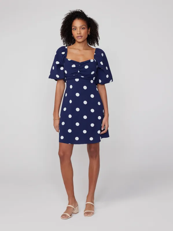 Zosia Navy Polka Dot Mini Dress sold by KITRI Studio