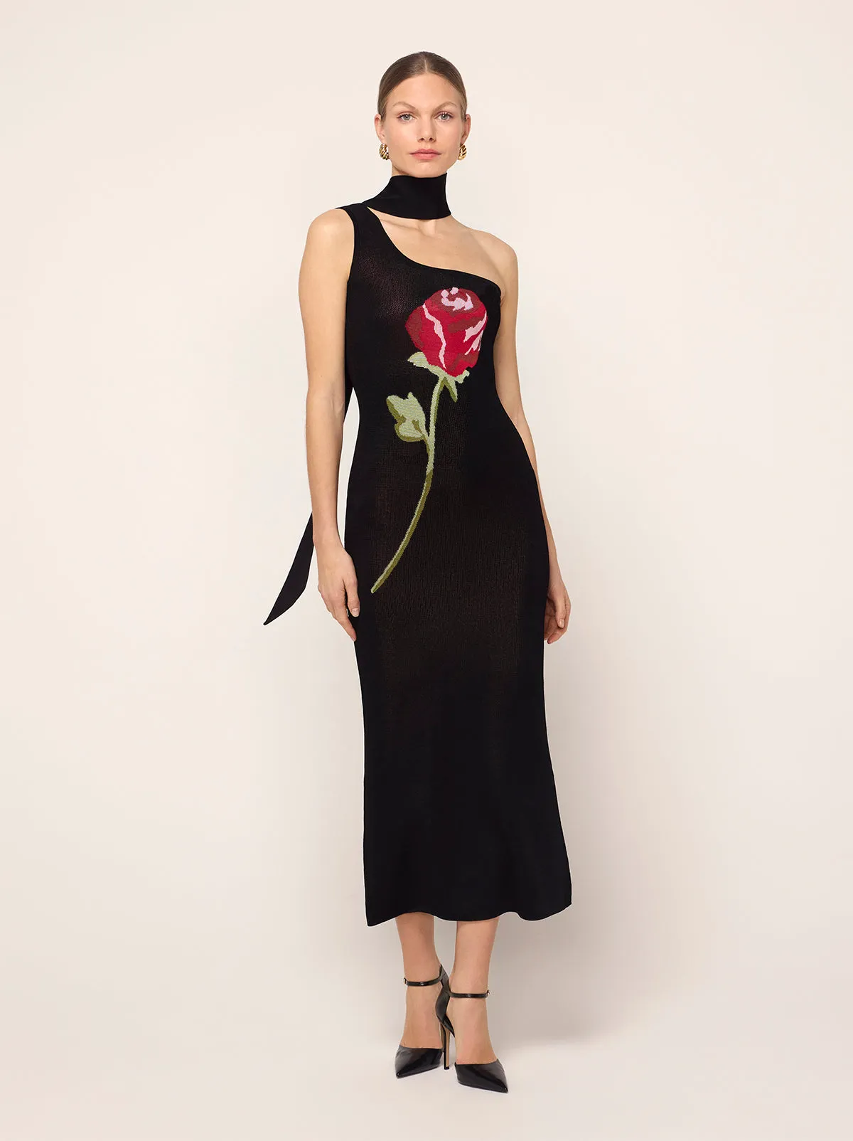 Chloe Black Rose One Shoulder Knit Dress sold by KITRI Studio product image thumbnail 2