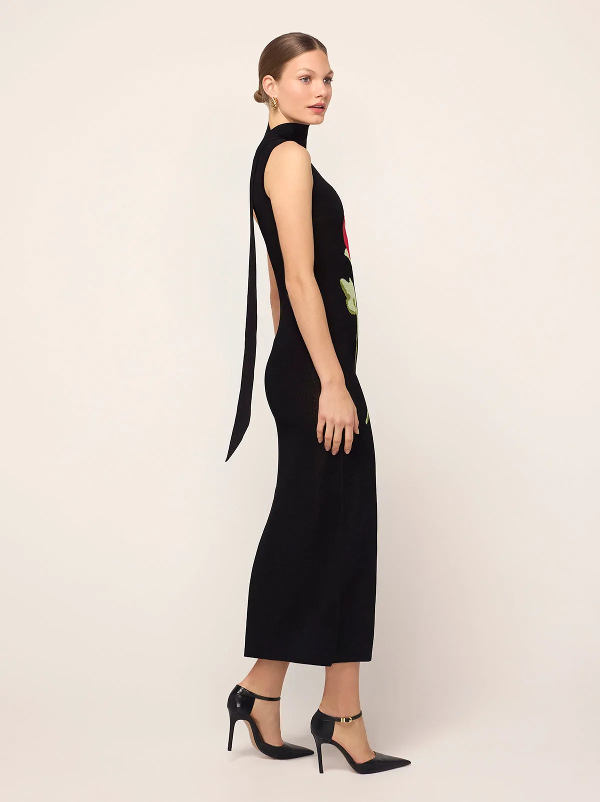 Chloe Black Rose One Shoulder Knit Dress sold by KITRI Studio product image thumbnail 4