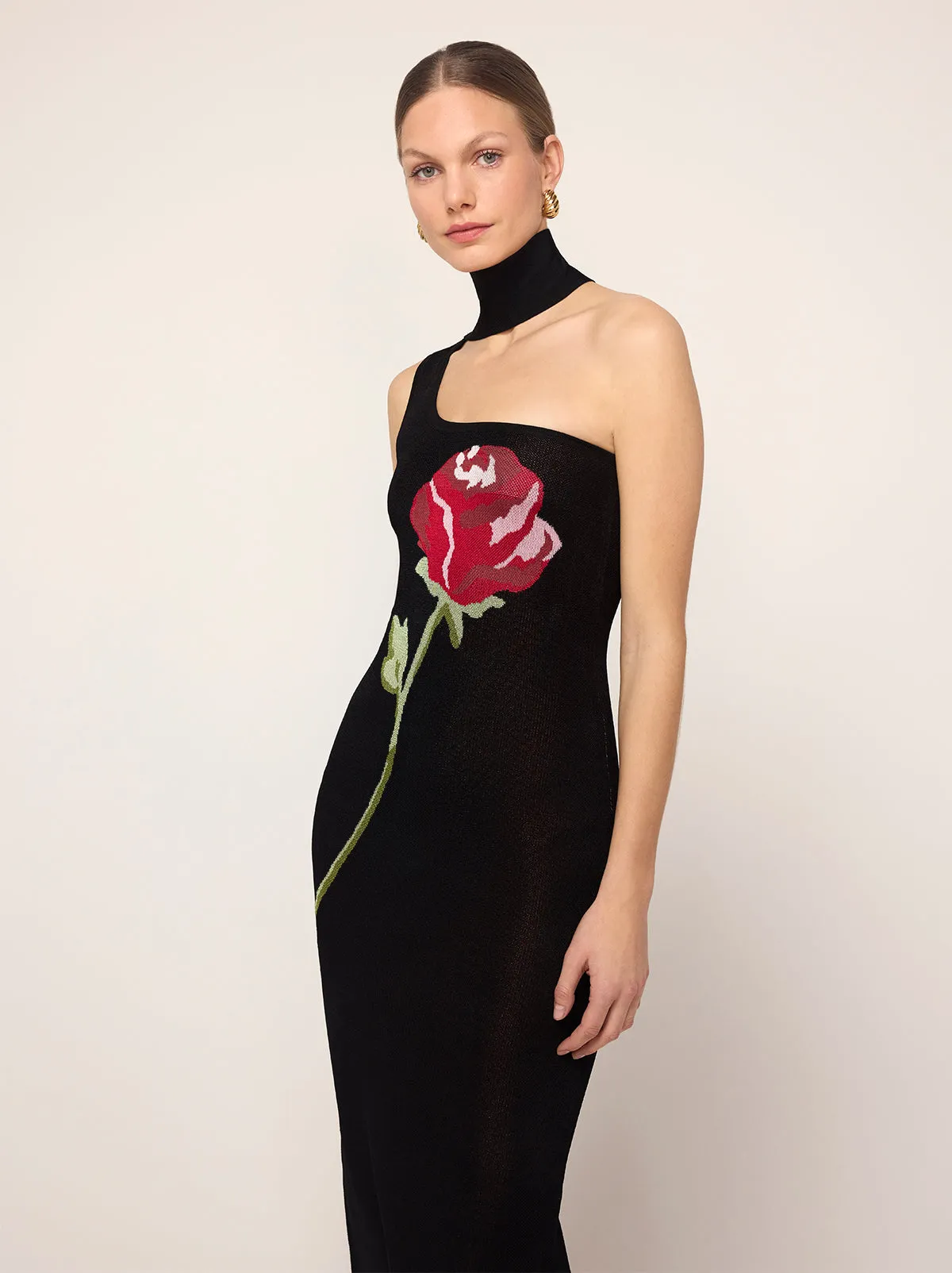 Chloe Black Rose One Shoulder Knit Dress sold by KITRI Studio product image thumbnail 5