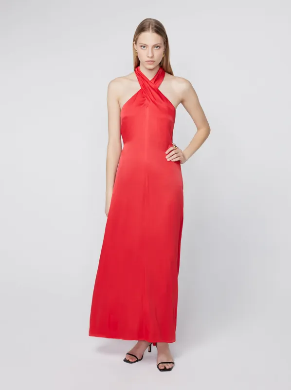 Neve Red Satin Halter Dress made by KITRI Studio