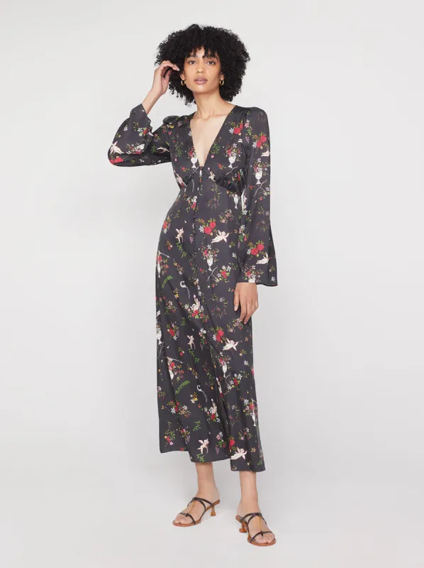 Dolores Black Cherub Print Dress sold by KITRI Studio