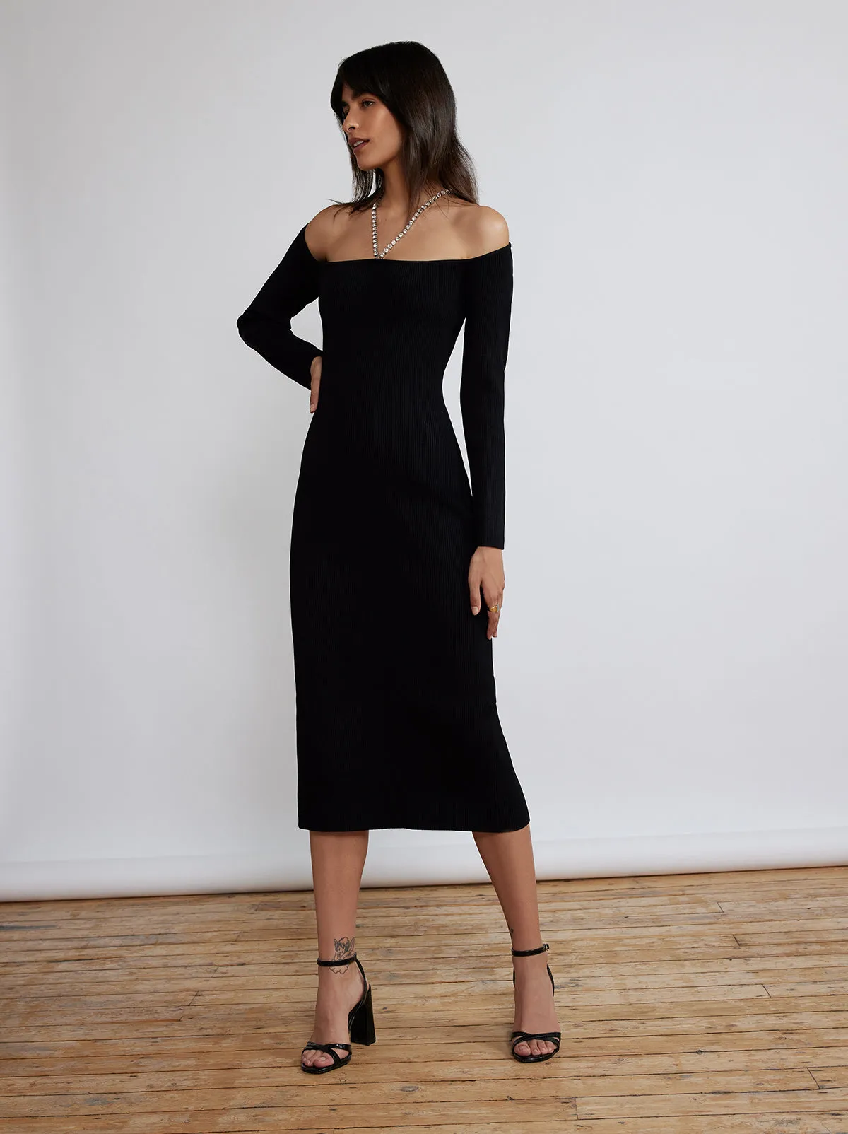 Renee Black Bardot Knit Dress sold by KITRI Studio