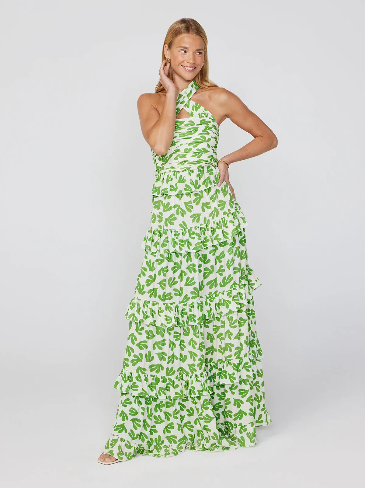 Romily Leaf Print Maxi Dress sold by KITRI Studio
