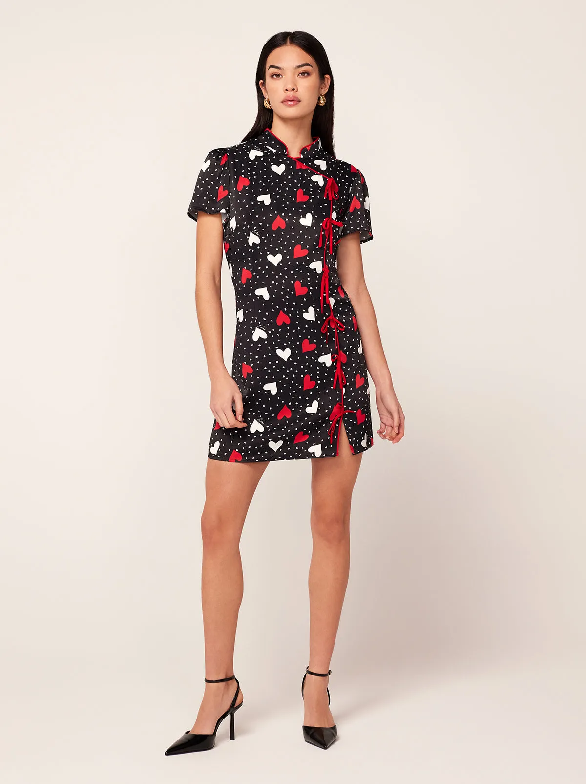 Harlow Red Heart Print Mini Dress sold by KITRI Studio