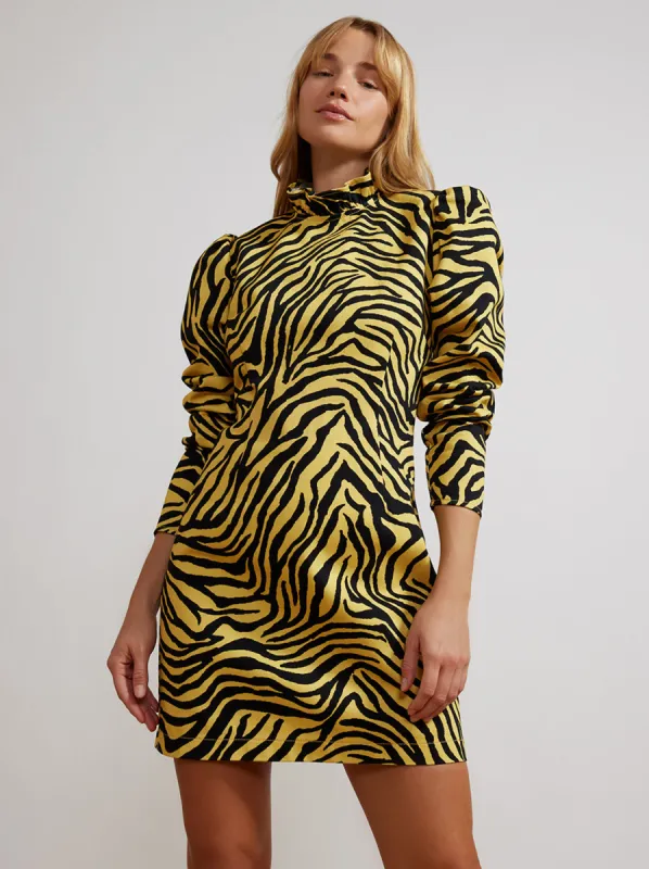 Danika Yellow Zebra Print Cotton Twill Mini Dress sold by KITRI Studio