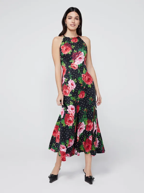 Lucia Red Painted Rose Halter Dress made by KITRI Studio