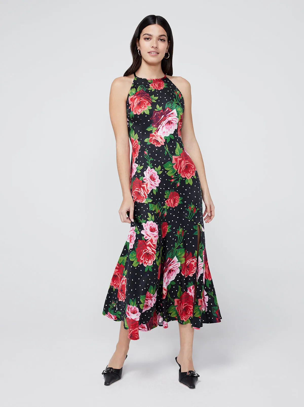 Lucia Red Painted Rose Halter Dress sold by KITRI Studio