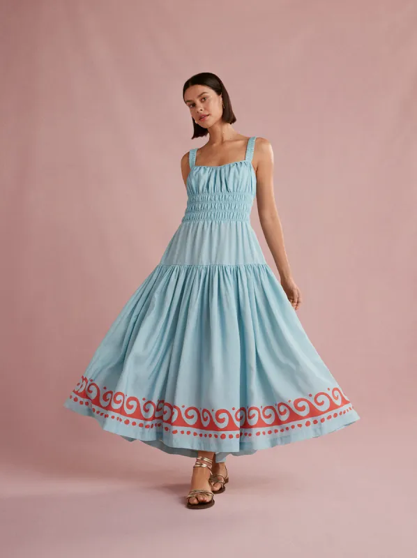 Isobel Blue Wave Print Midi Dress sold by KITRI Studio