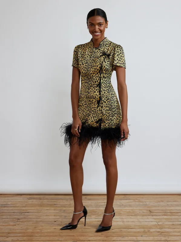Mimi Cheetah Print Feather Mini Dress sold by KITRI Studio