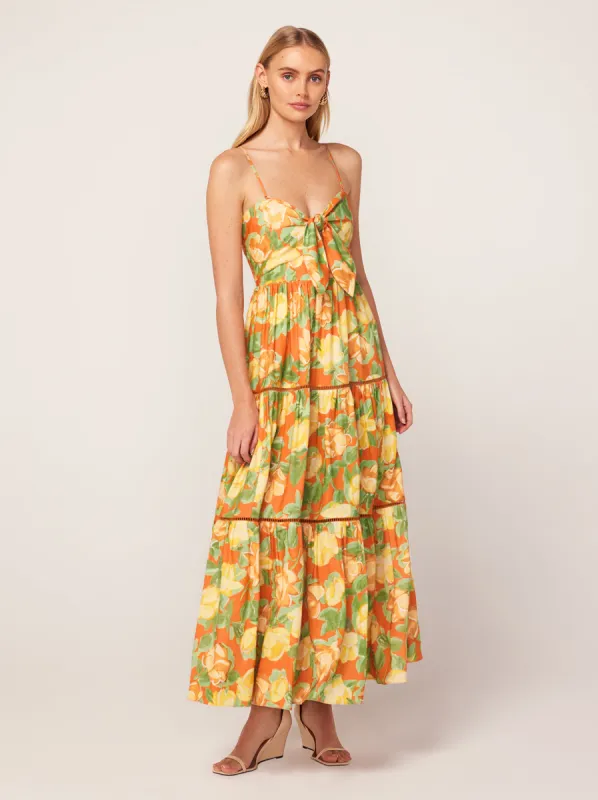 Immy Apricot Painted Floral Print Midi Dress made by KITRI Studio
