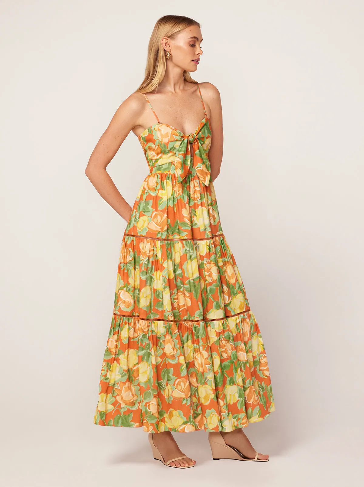 Immy Apricot Painted Floral Print Midi Dress sold by KITRI Studio product image thumbnail 3