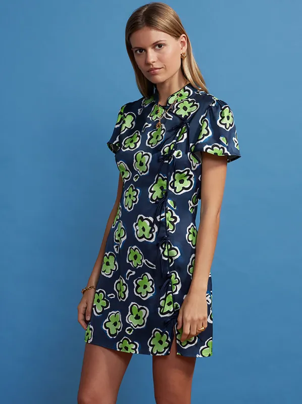 Harlow Blue Painted Floral Mini Dress sold by KITRI Studio