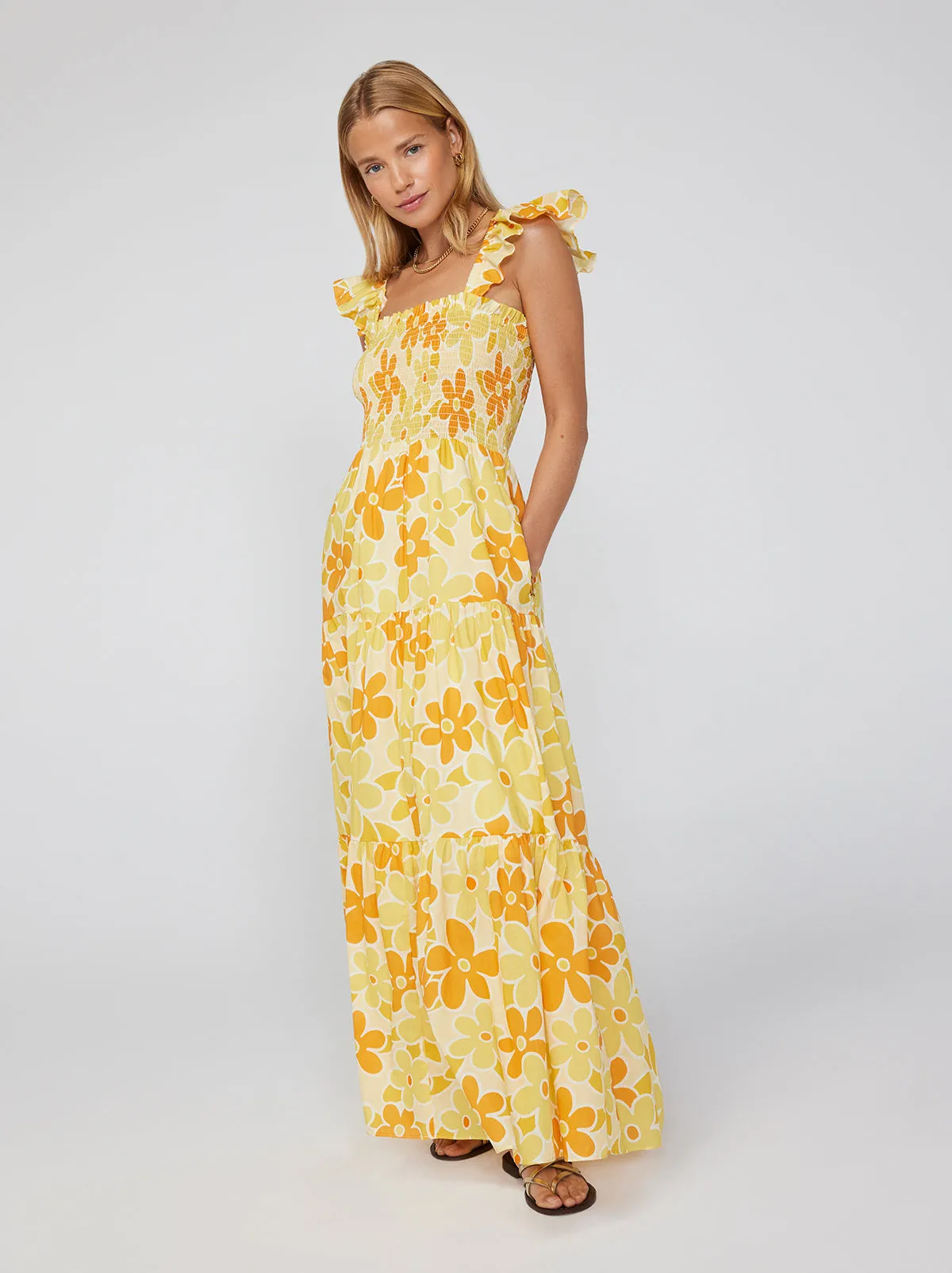 Aisha Yellow Floral Print Maxi Dress sold by KITRI Studio