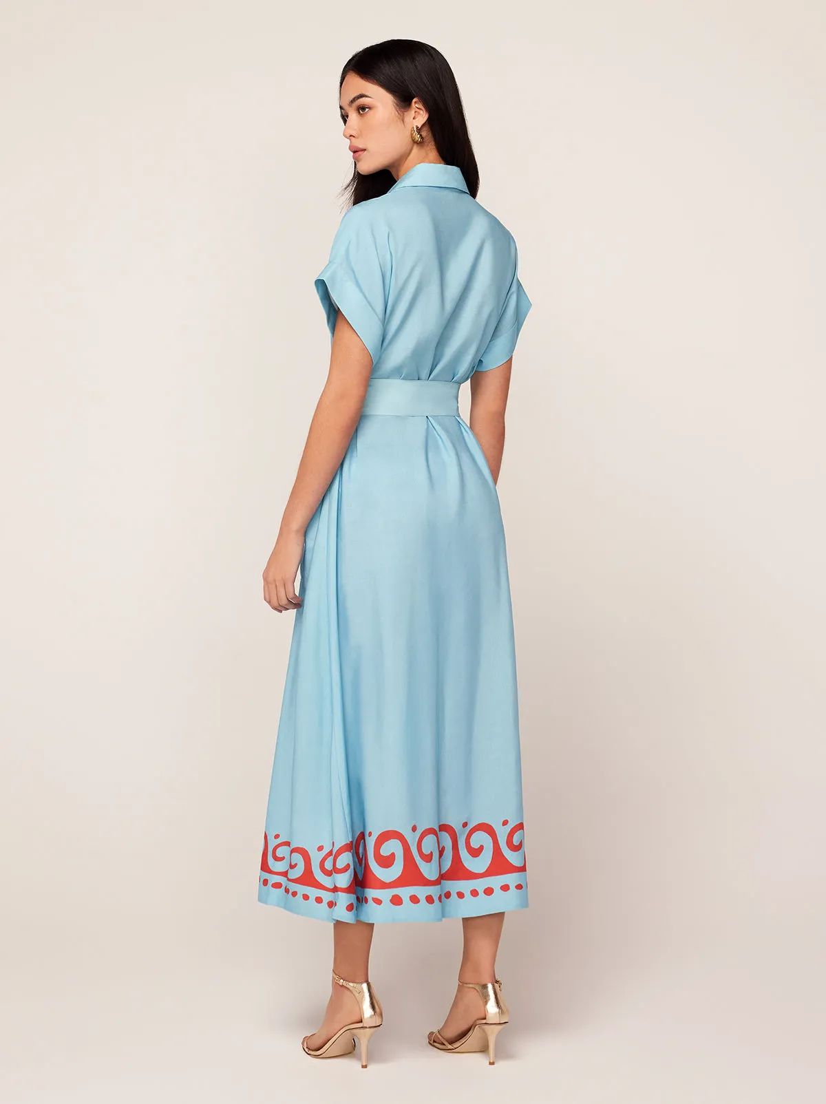 Alessandra Blue Wave Print Midi Shirt Dress sold by KITRI Studio product image thumbnail 4