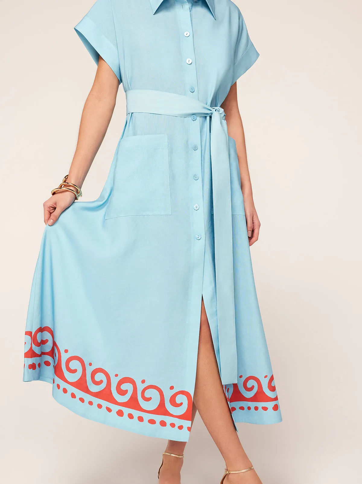 Alessandra Blue Wave Print Midi Shirt Dress sold by KITRI Studio product image thumbnail 3
