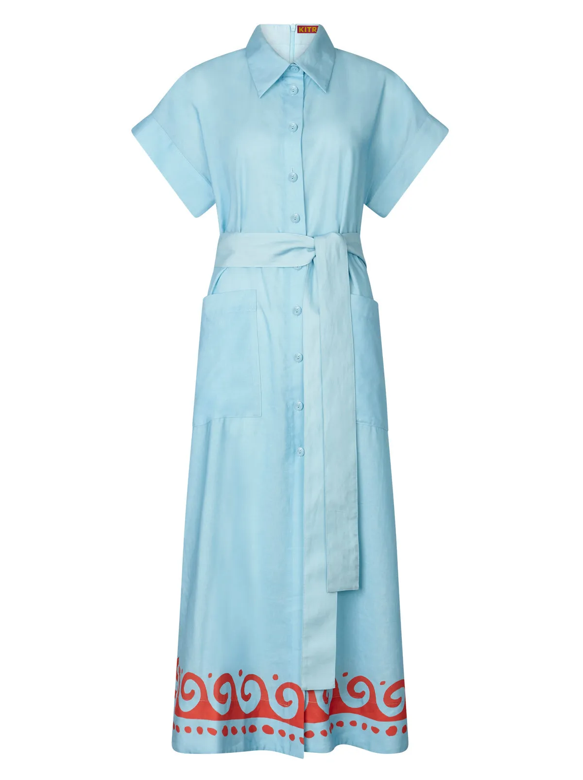 Alessandra Blue Wave Print Midi Shirt Dress sold by KITRI Studio product image thumbnail 5