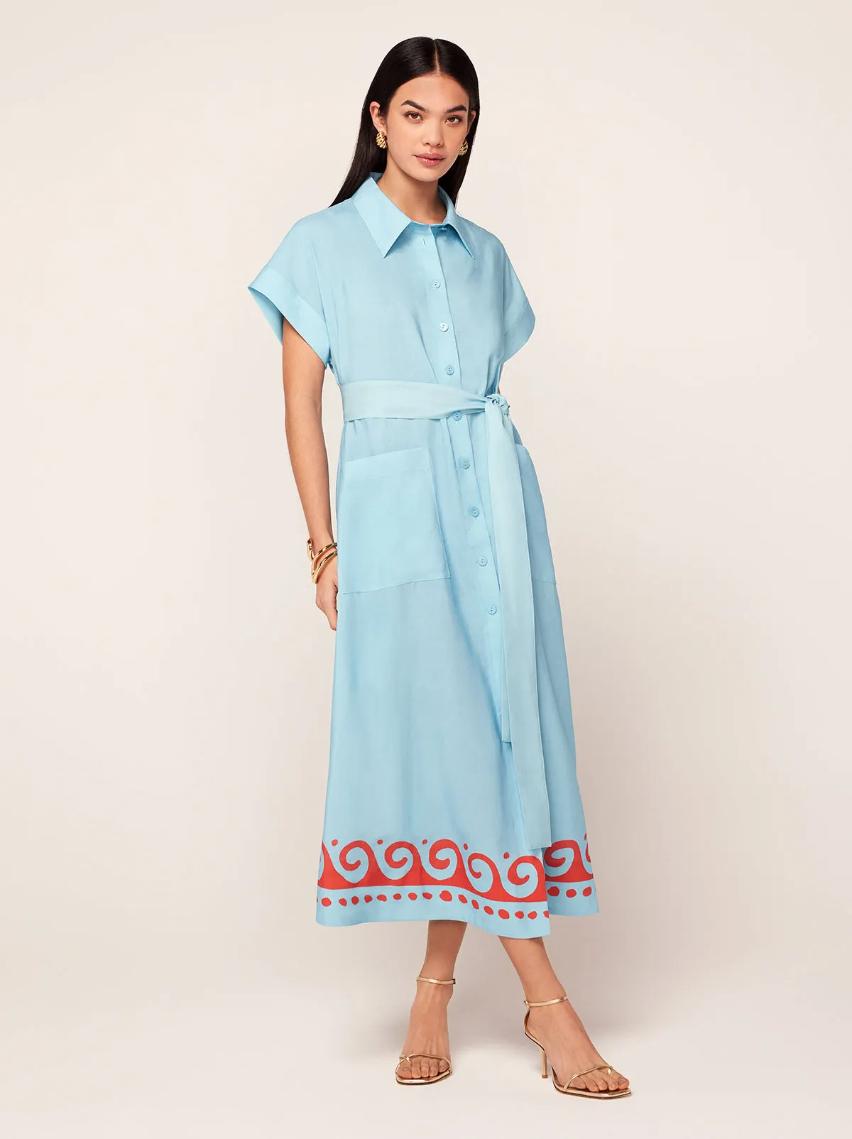 Alessandra Blue Wave Print Midi Shirt Dress sold by KITRI Studio product image thumbnail 2