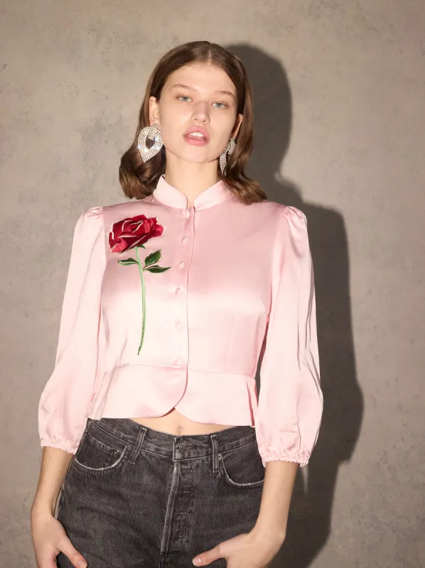 Bettina Pink Rose Embroidered Top sold by KITRI Studio