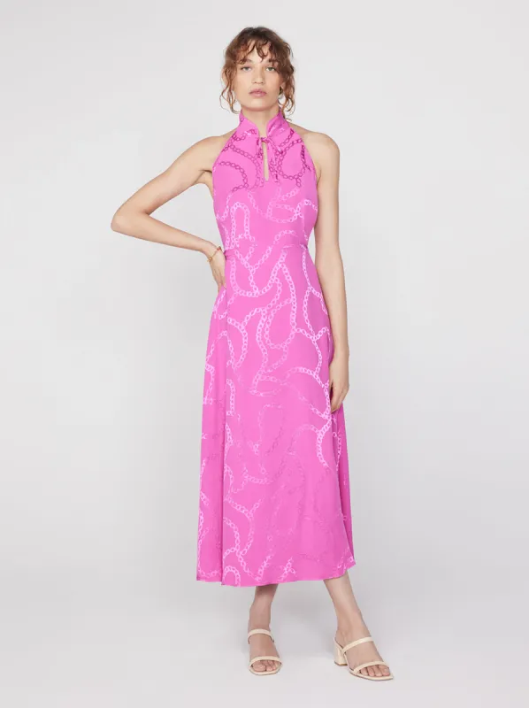 Tali Pink Chain Jacquard Halterneck Dress sold by KITRI Studio