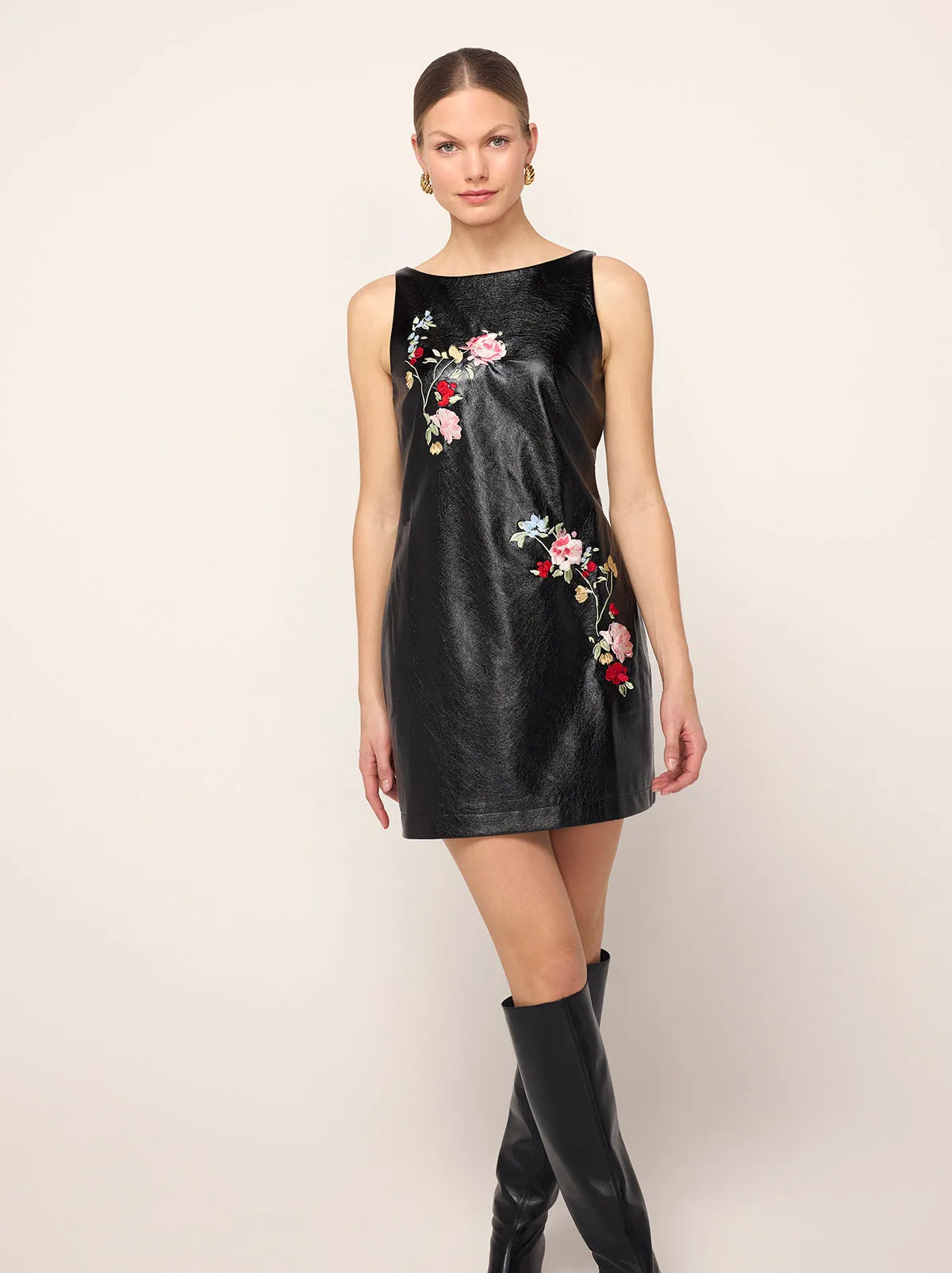 Carolyn Black Embroidered Vinyl Mini Dress sold by KITRI Studio product image thumbnail 5
