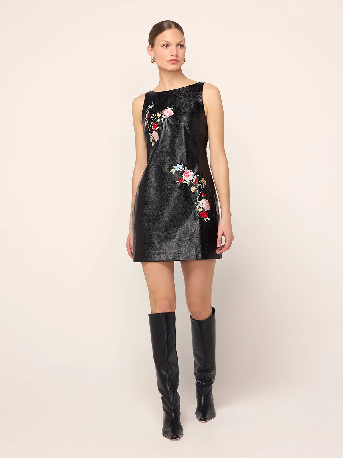 Carolyn Black Embroidered Vinyl Mini Dress sold by KITRI Studio product image thumbnail 4