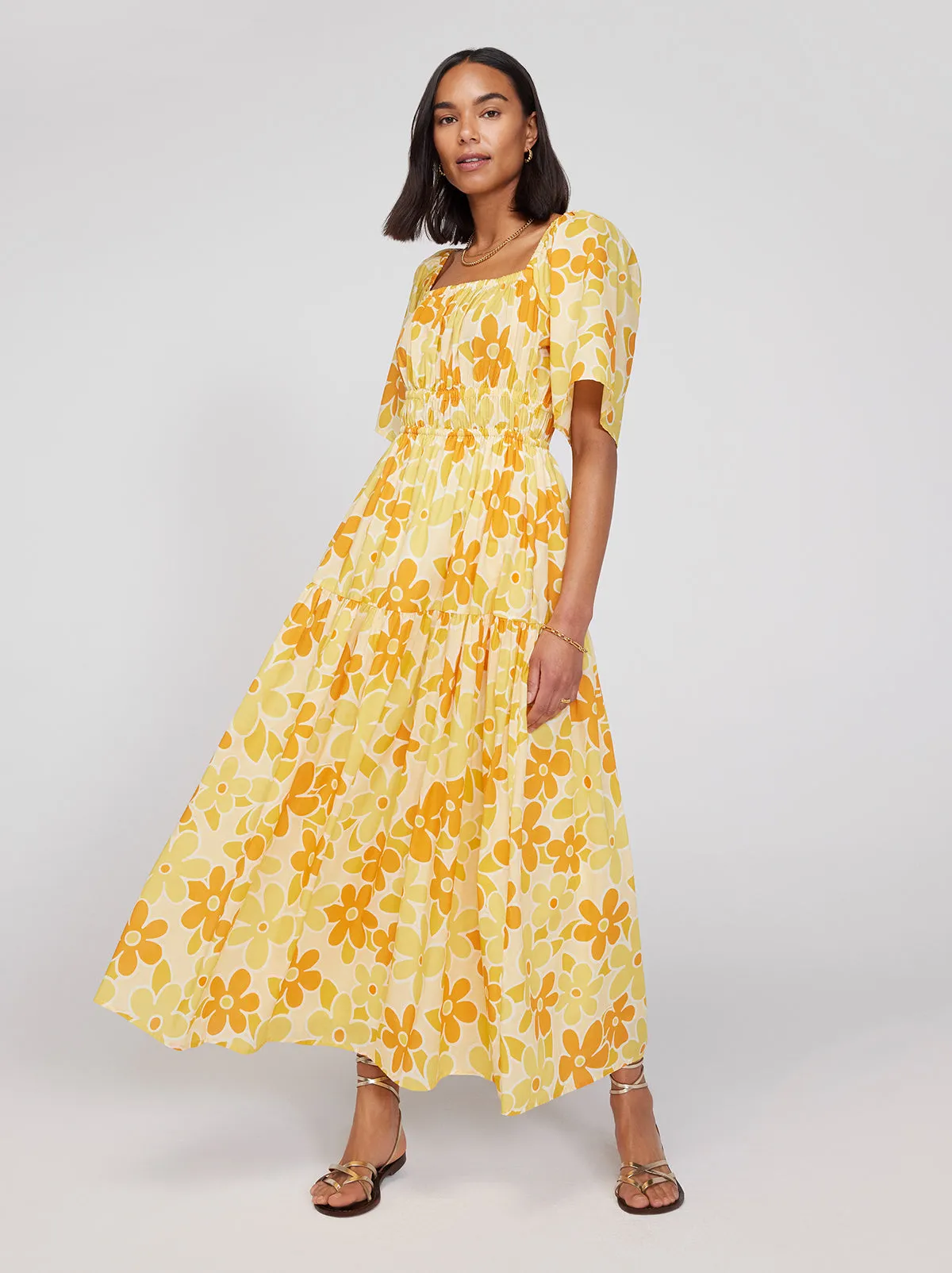 Louisa Yellow Floral Print Maxi Dress sold by KITRI Studio