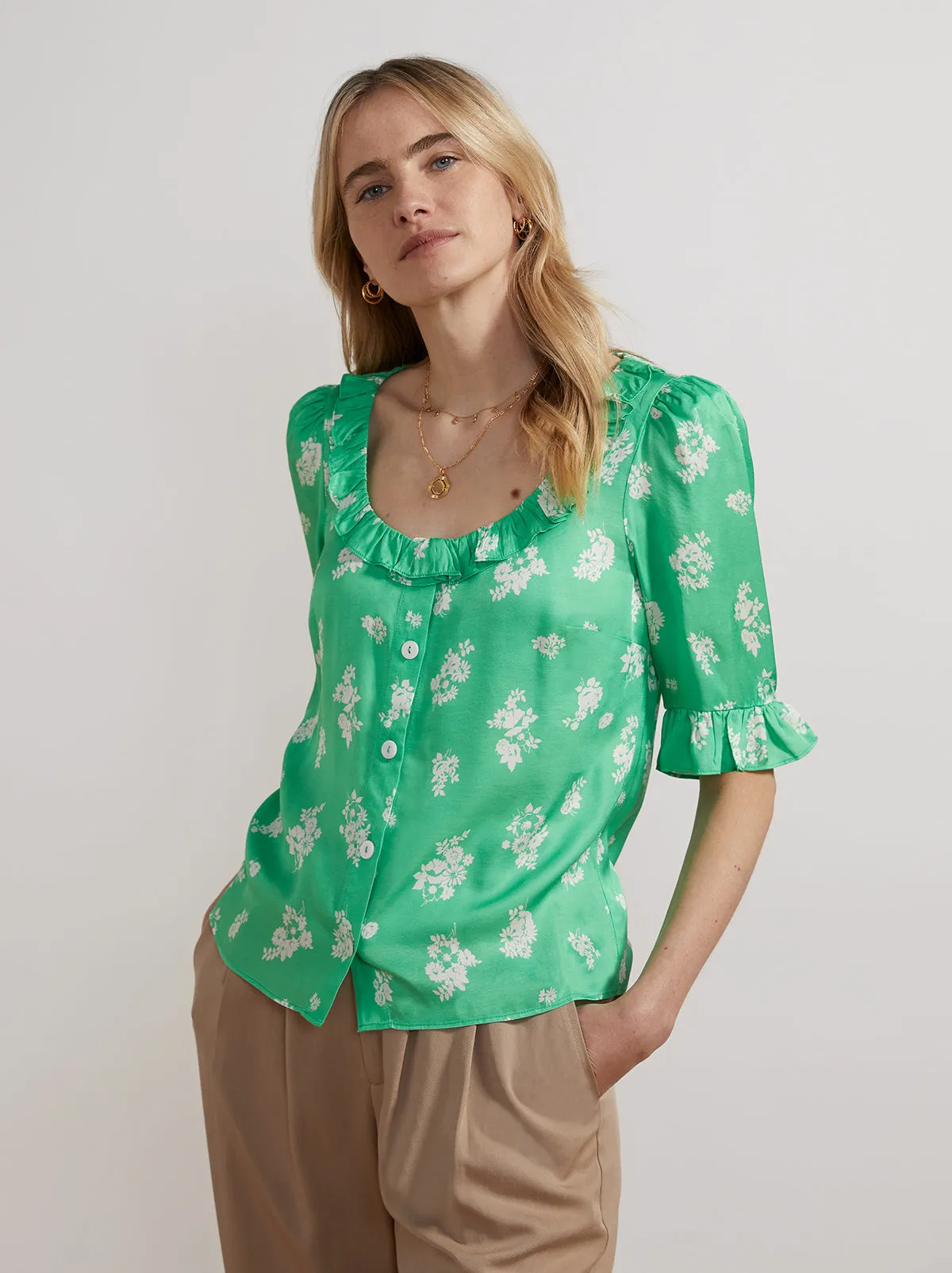 Cora Green Mono Floral Top sold by KITRI Studio
