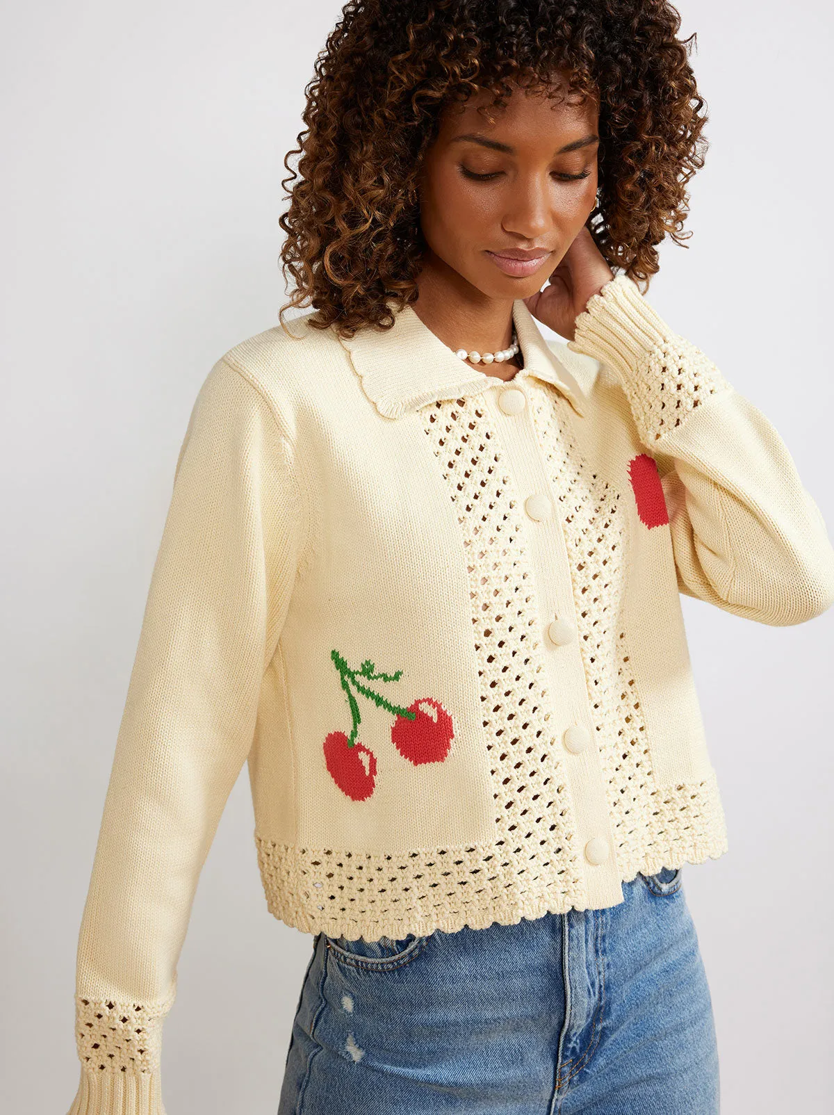 Polly Cherry Knit Cardigan sold by KITRI Studio product image thumbnail 3