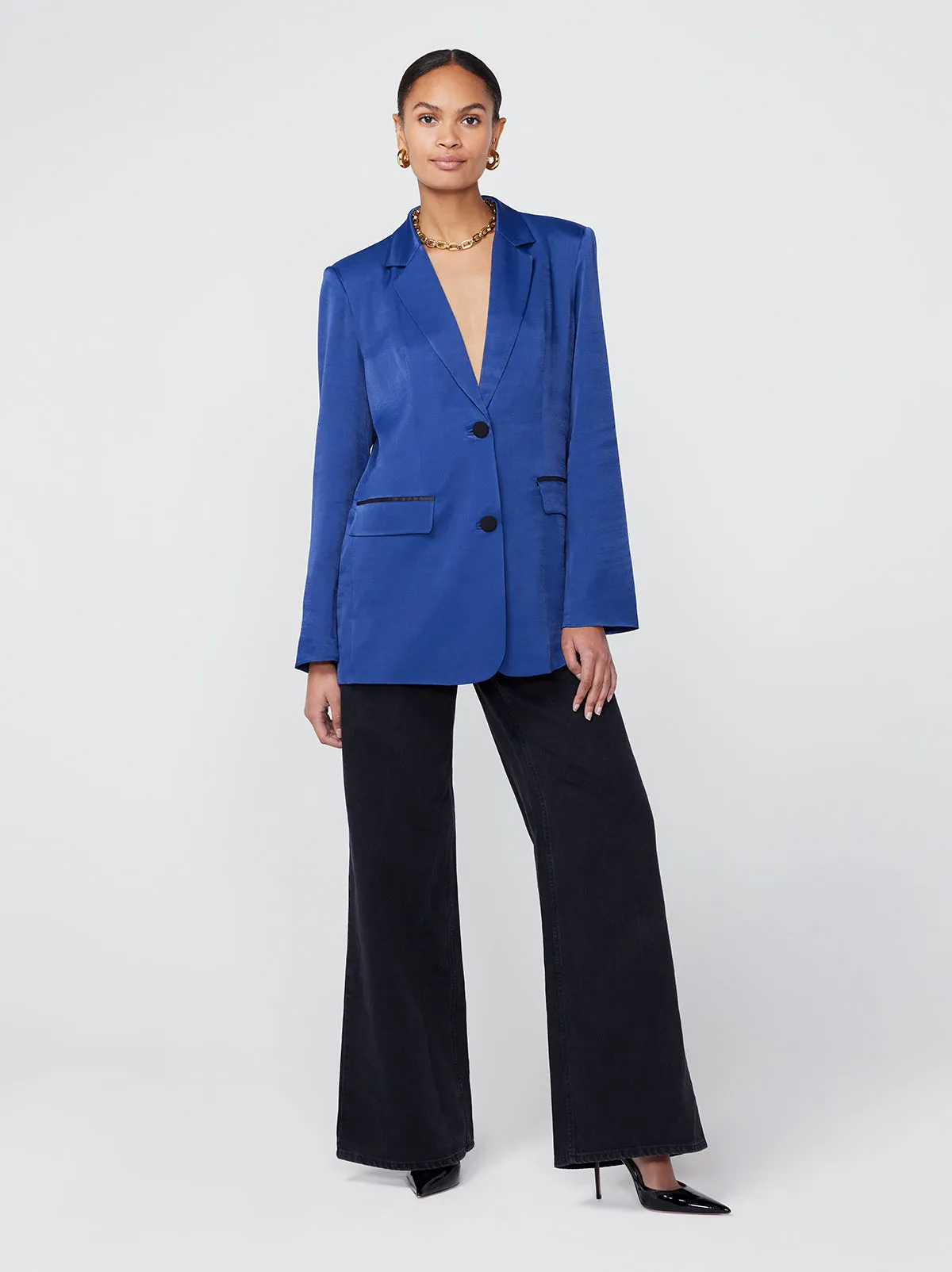 Tessa Navy Satin Blazer sold by KITRI Studio product image thumbnail 3