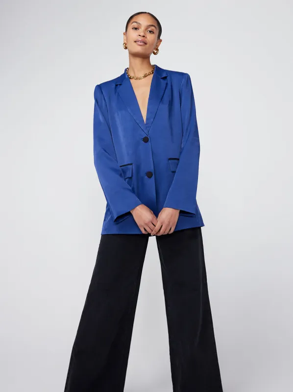Tessa Navy Satin Blazer sold by KITRI Studio
