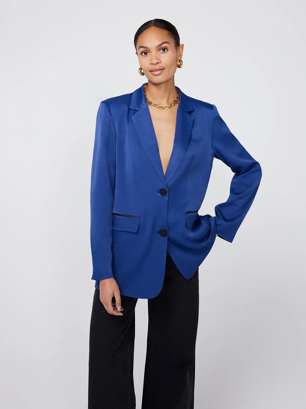 Tessa Navy Satin Blazer sold by KITRI Studio product image thumbnail 2
