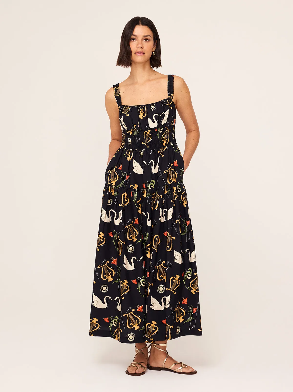 Isobel Black Cygnus And Lyra Print Midi Dress sold by KITRI Studio product image thumbnail 5