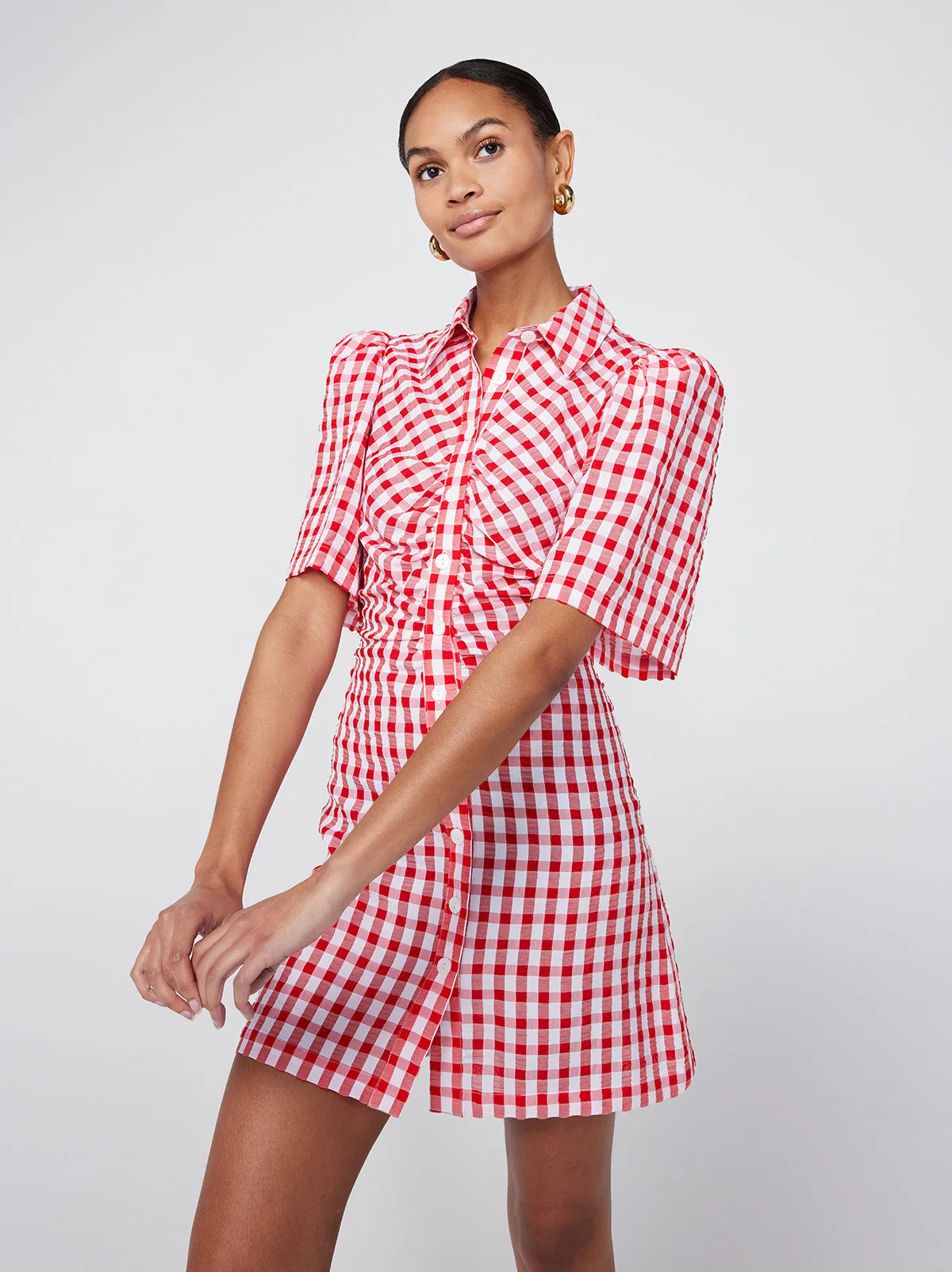 Nellie Red Gingham Mini Shirt Dress sold by KITRI Studio product image thumbnail 2