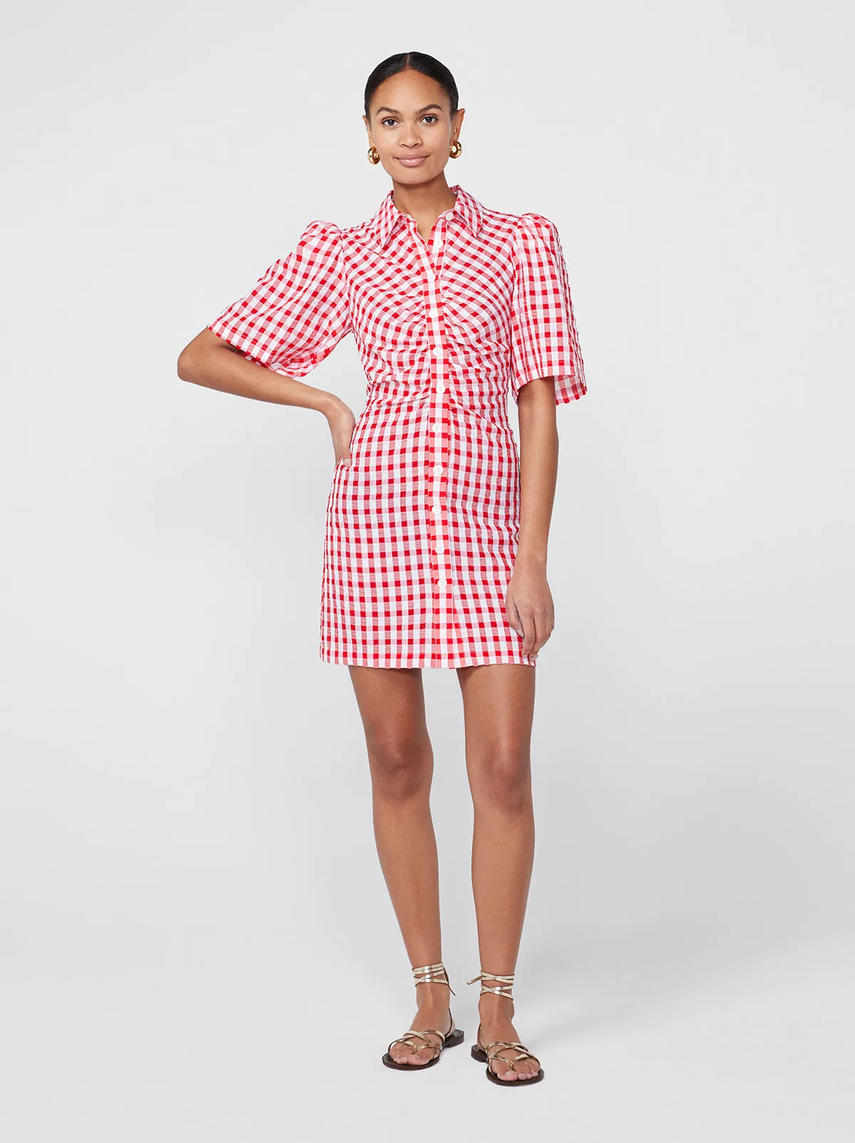 Nellie Red Gingham Mini Shirt Dress sold by KITRI Studio product image thumbnail 3