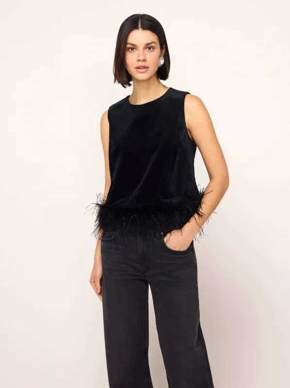 Lou Lou Black Velvet Feather Top sold by KITRI Studio