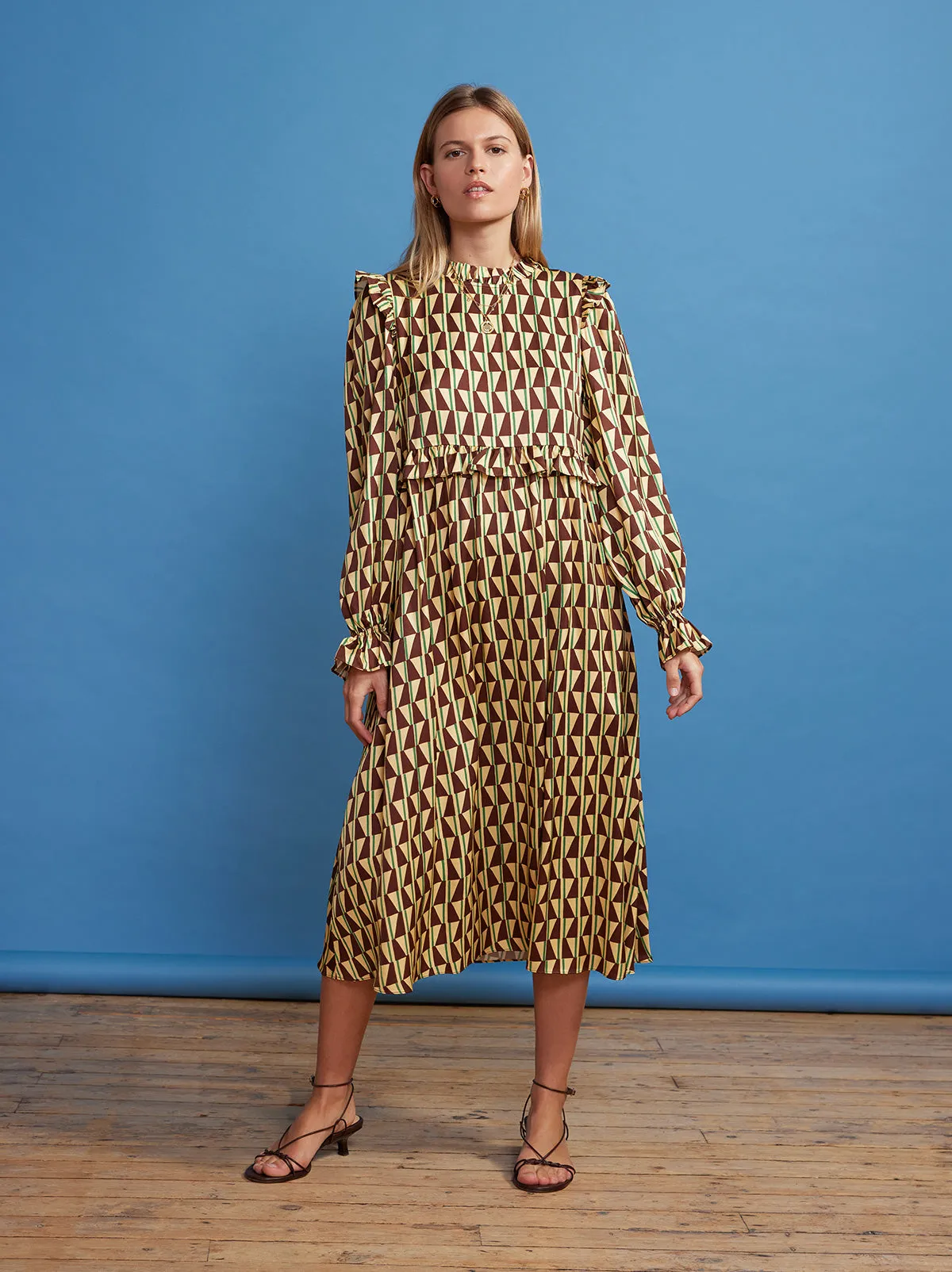 Savannah Chocolate Tile Print Midi Dress sold by KITRI Studio product image thumbnail 3