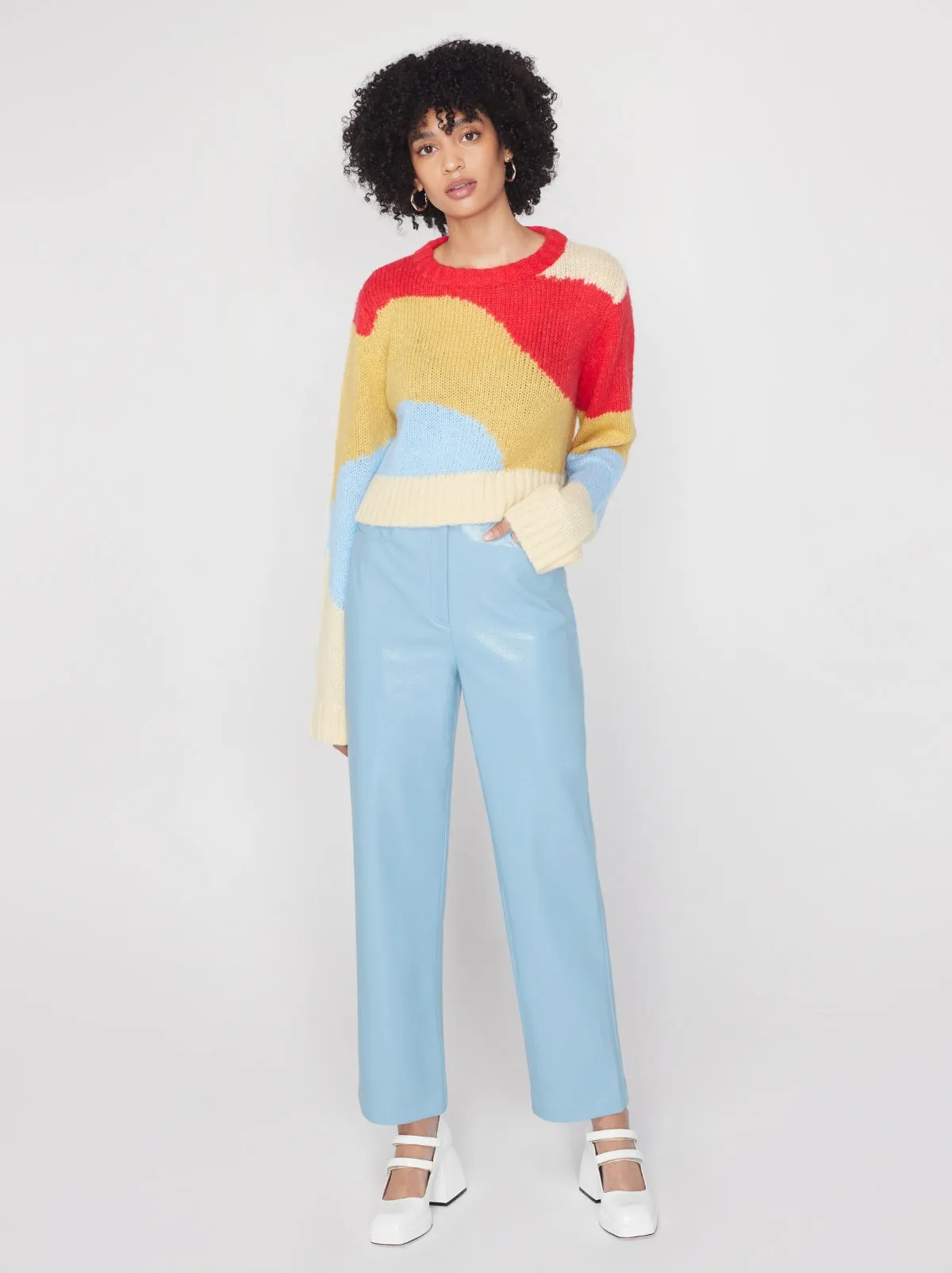 Janice Cornflower Blue Vinyl Trousers sold by KITRI Studio